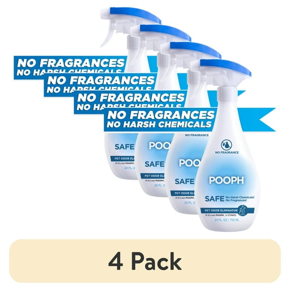 (4 pack) Pooph Pet Odor Eliminator Spray, 24 oz, Fragrance Free, No Harsh Chemicals
