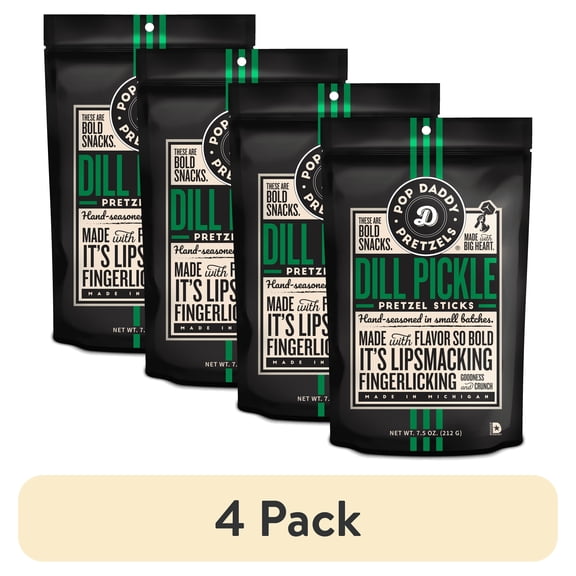 (4 pack) Pop Daddy Pretzels Dill Pickle Flavored Pretzel Sticks 7.5 oz