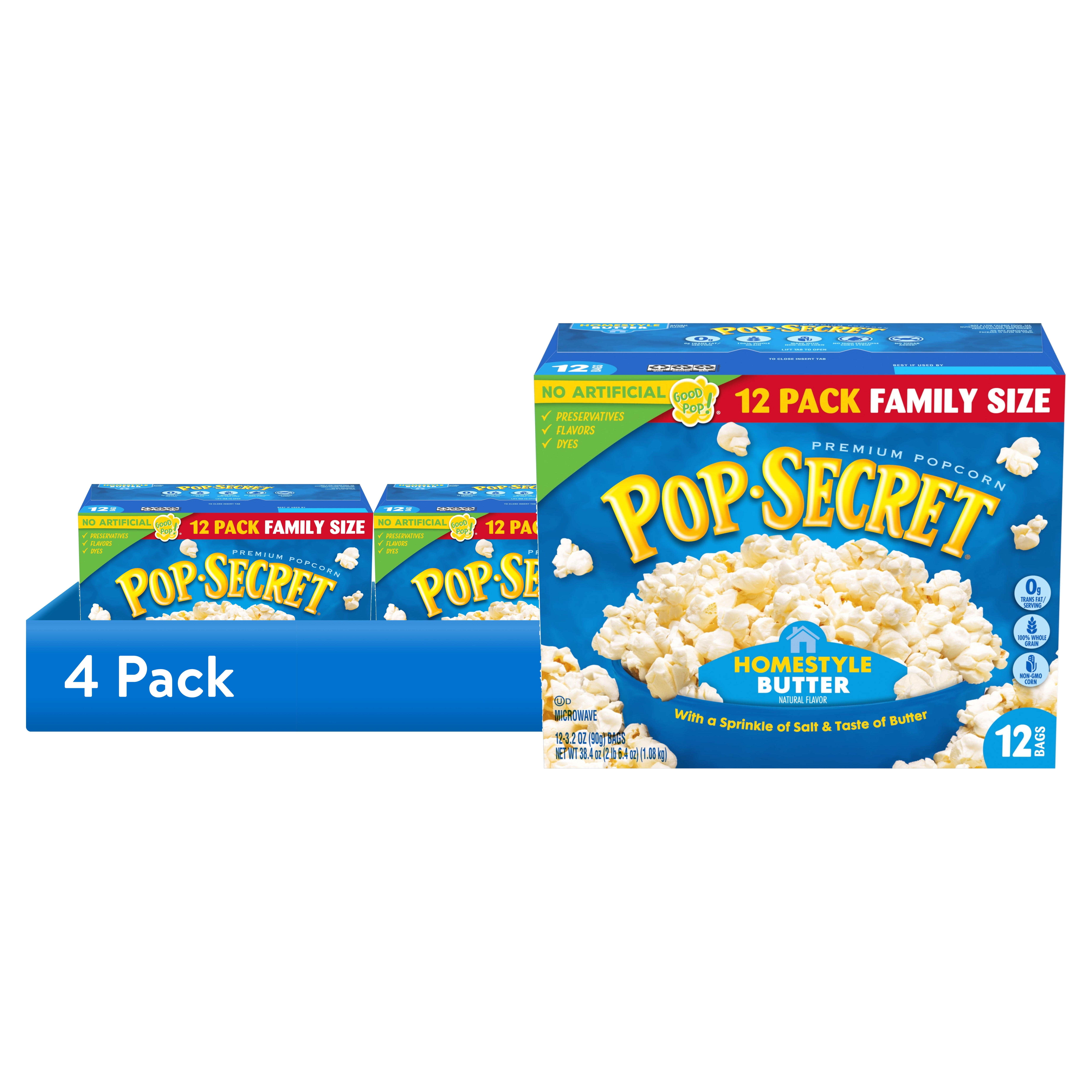 (4 pack) Pop Secret Microwave Popcorn, Homestyle Butter Flavor, 3.2 oz Sharing Bags, 12 Ct