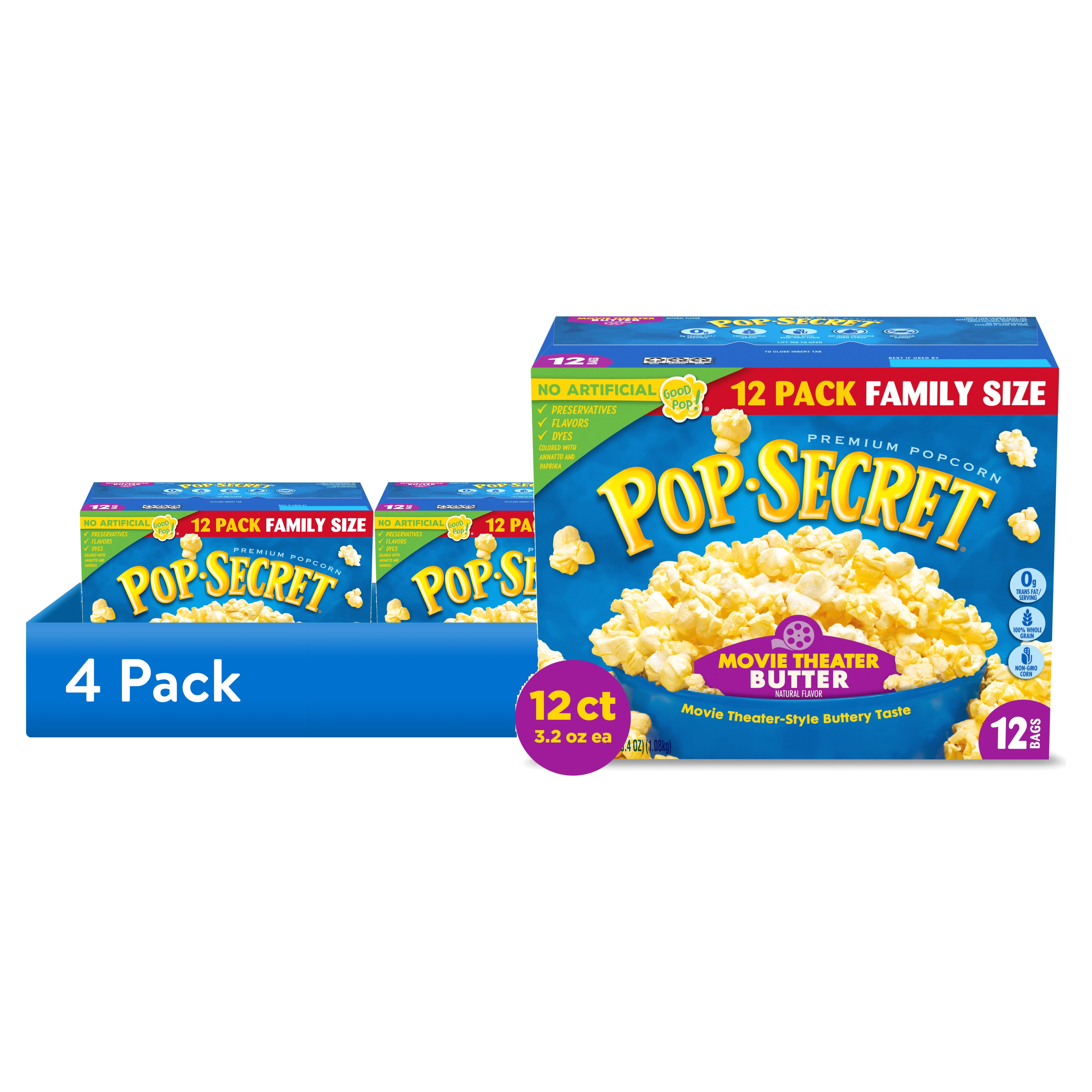 (4 pack) Pop Secret Microwave Popcorn, Movie Theater Butter, Flavor, 3 oz Sharing Bags, 12 Ct