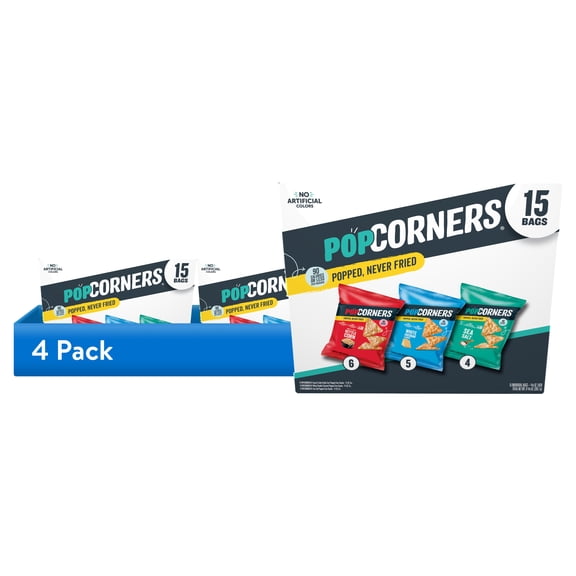 (4 pack) PopCorners Popped Corn Snack Chips, 3 Flavor Variety Pack, 15 Count Multipack