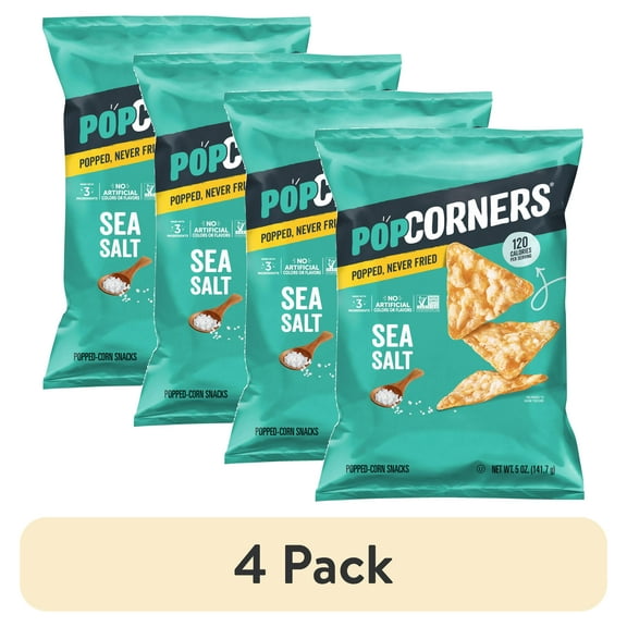 (4 pack) PopCorners No Artificial Colors or Flavors Sea Salt Popped Corn Chips Bag, 5 oz