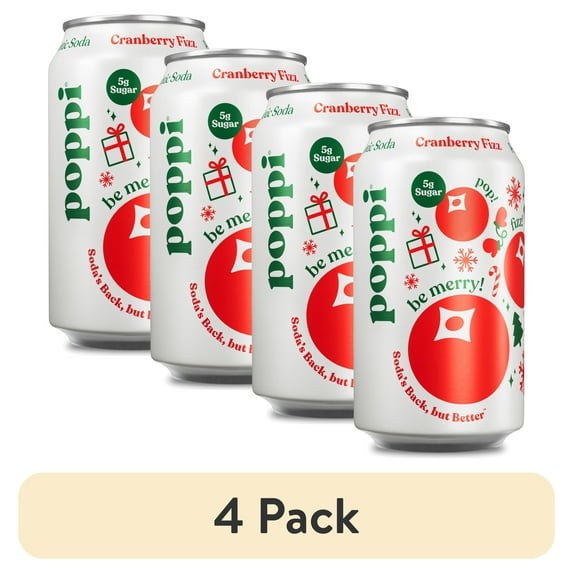 (4 pack) Poppi Prebiotic Soda, Cranberry Fizz, 12 fl oz Can