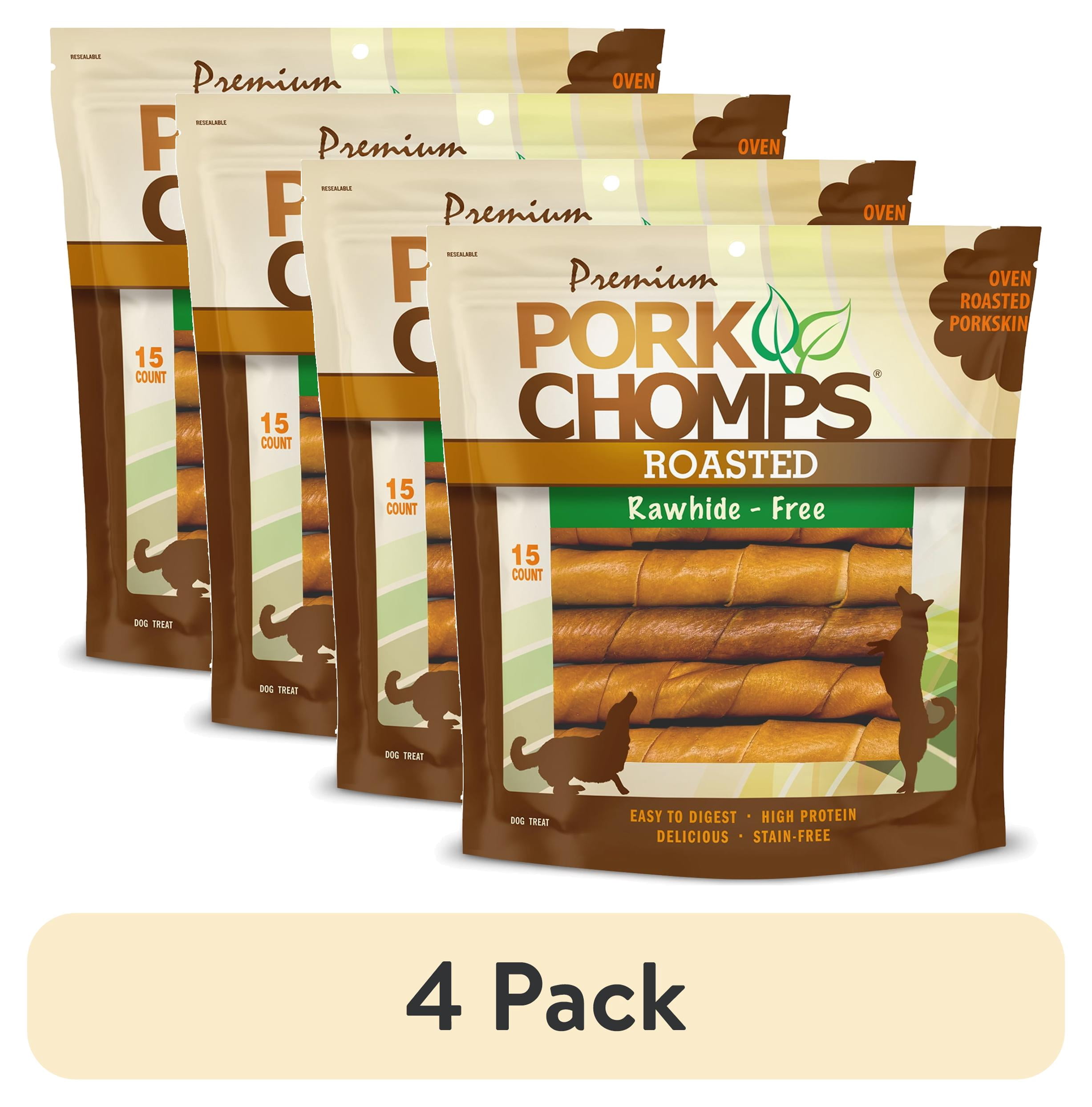 (4 pack) Pork Chomps Premium Rawhide-Free Roasted Pork Twists Dog Chews, 6 Inch, 15 Count