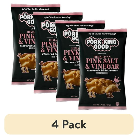 (4 pack) Pork King Good Himalayan Pink Salt & Vinegar Pork Rinds, 1.75 oz Bag