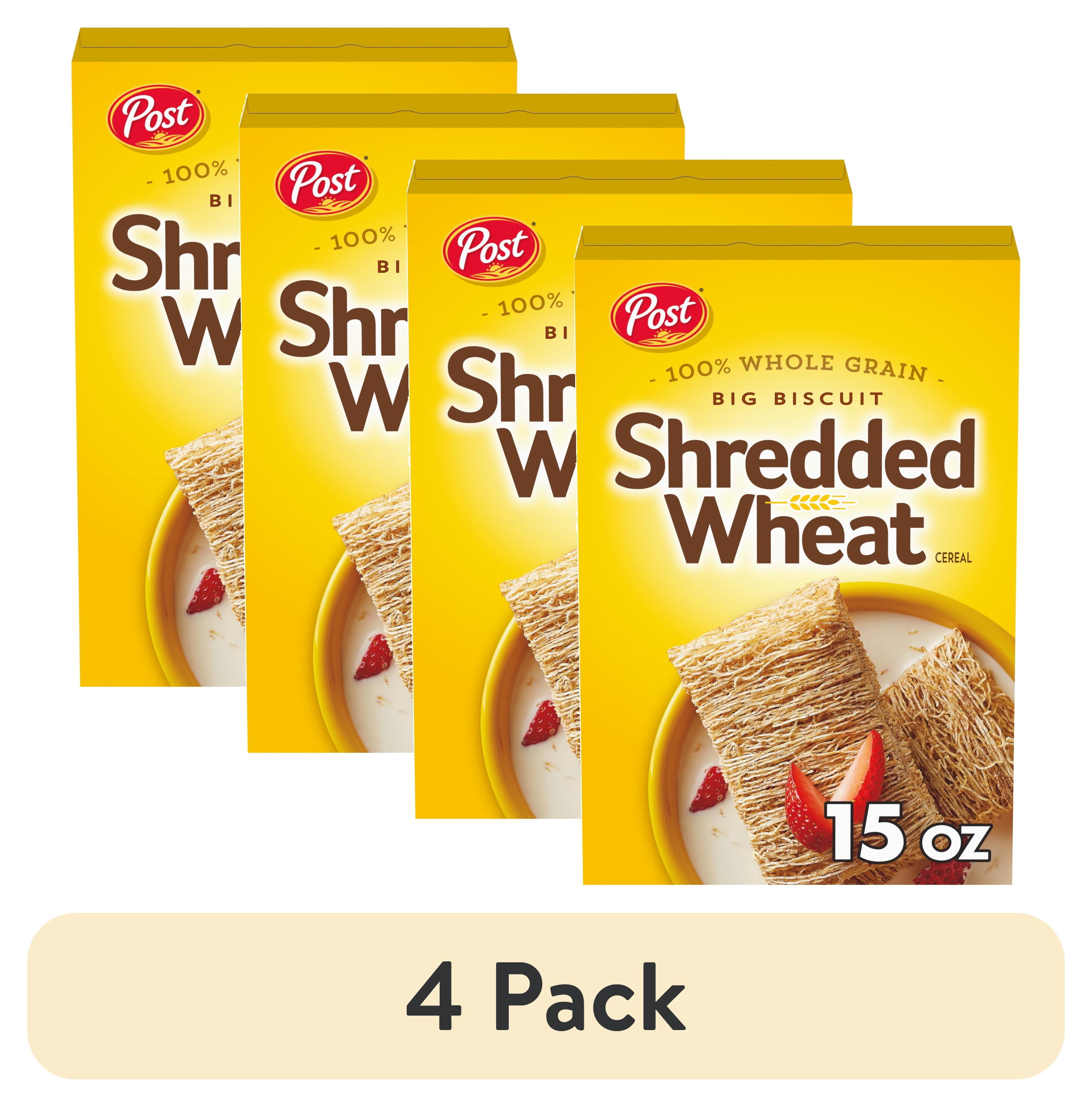 (4 pack) Post Big Biscuit Shredded Wheat Breakfast Cereal, Whole Grain, No Sugar Added, Crunchy 15 oz Box