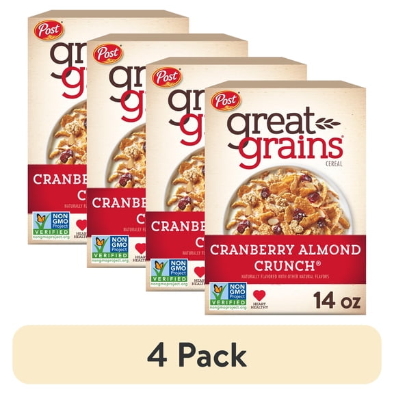 (4 pack) Post Great Grains Cranberry Almond Crunch Cereal, 14 OZ Box