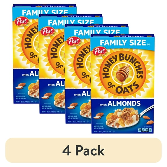 (4 pack) Honey Bunches of Oats with Almonds, Almond Breakfast Cereal, Family Size 18 oz Box