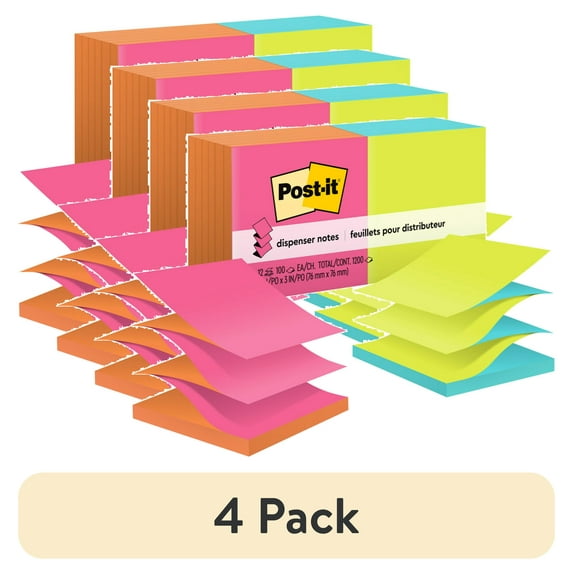 (4 pack) Post-it® Dispenser Pop-up Notes, 3 in x 3 in, Poptimistic Collection, 12 Pads/Pack