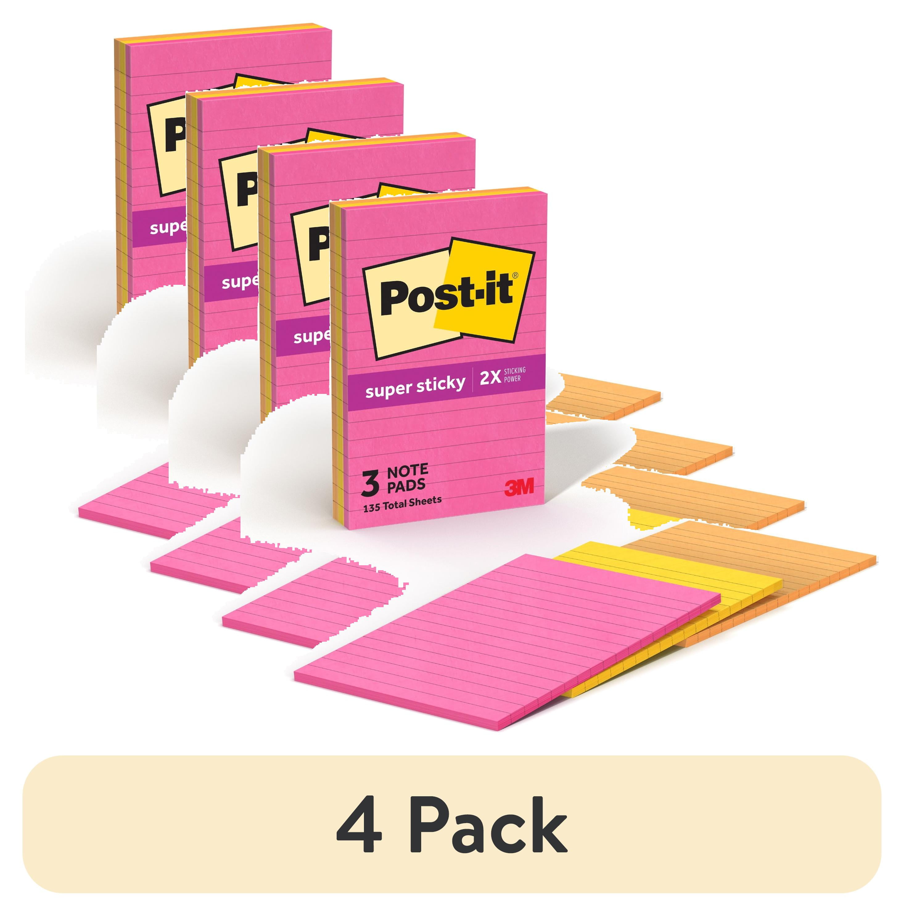 (4 pack) Post-it Super Sticky Notes, Lined, 4 in x 6 in, Assorted ...
