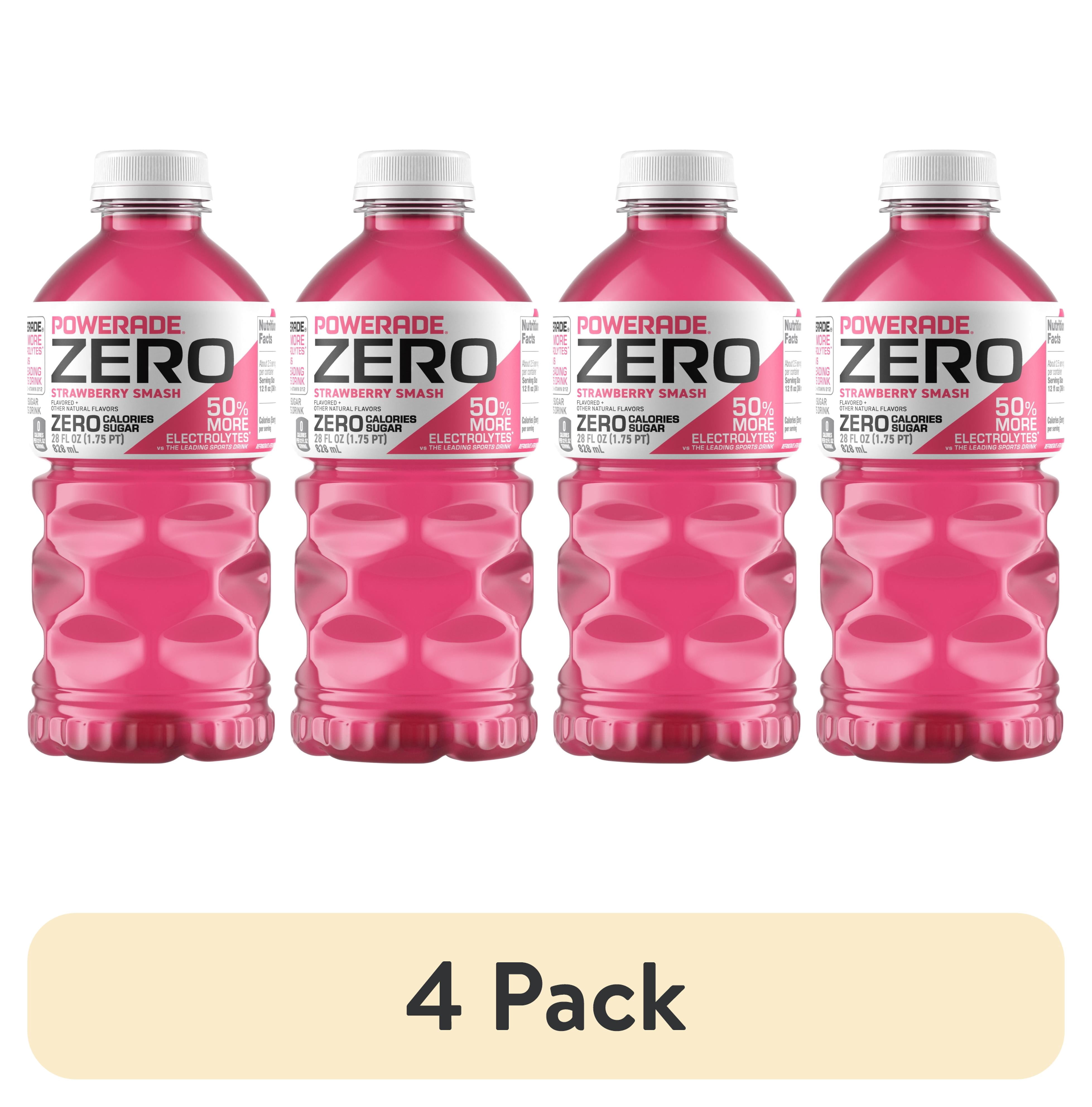 (4 pack) POWERADE Zero Sugar Strawberry Smash Electrolyte Sports Drink Bottle, 28 fl oz
