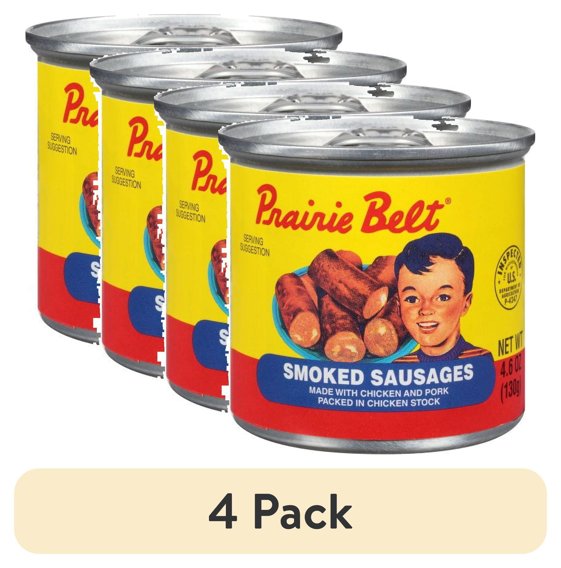 (4 pack) Prairie Belt® Smoked Sausage, Canned Meat, High Protein, Shelf Stable Pull-Top Can, 4.6 oz