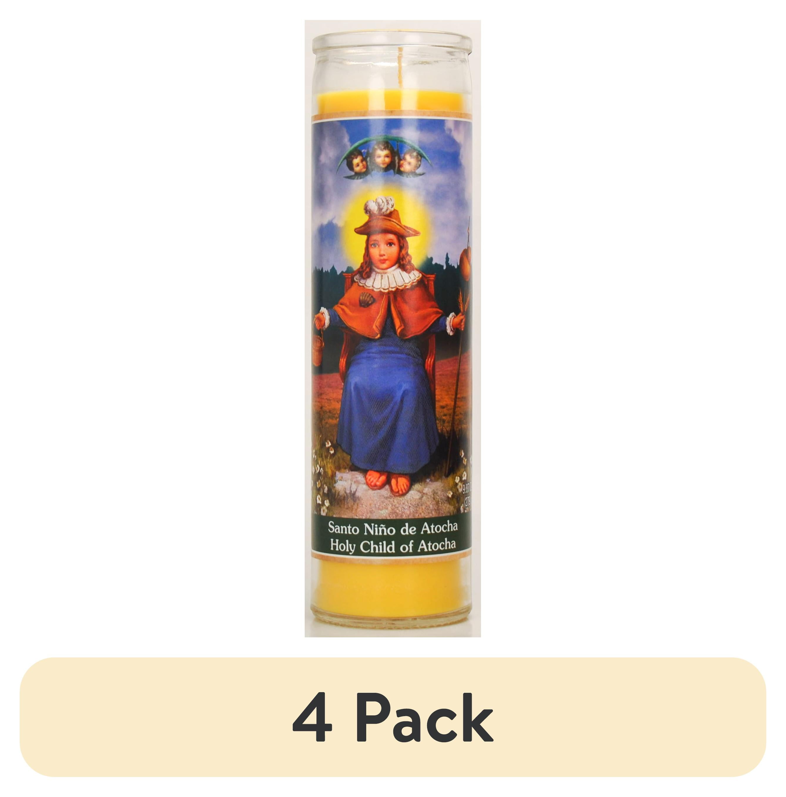 (4 pack) Prayer Candle Atocha Child Yellow Wax, 8 Inch