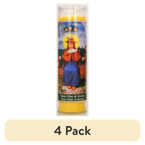 (4 pack) Prayer Candle Atocha Child Yellow Wax, 8 Inch