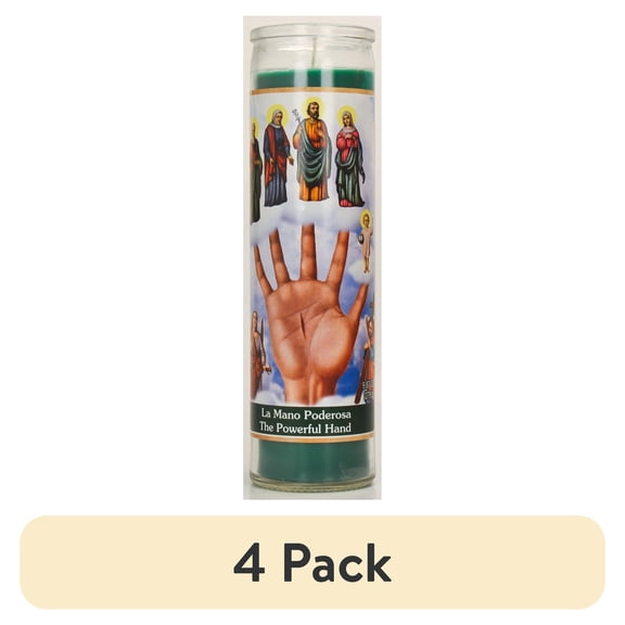 (4 pack) Prayer Candle Helping Hand Green Wax, 8 Inch
