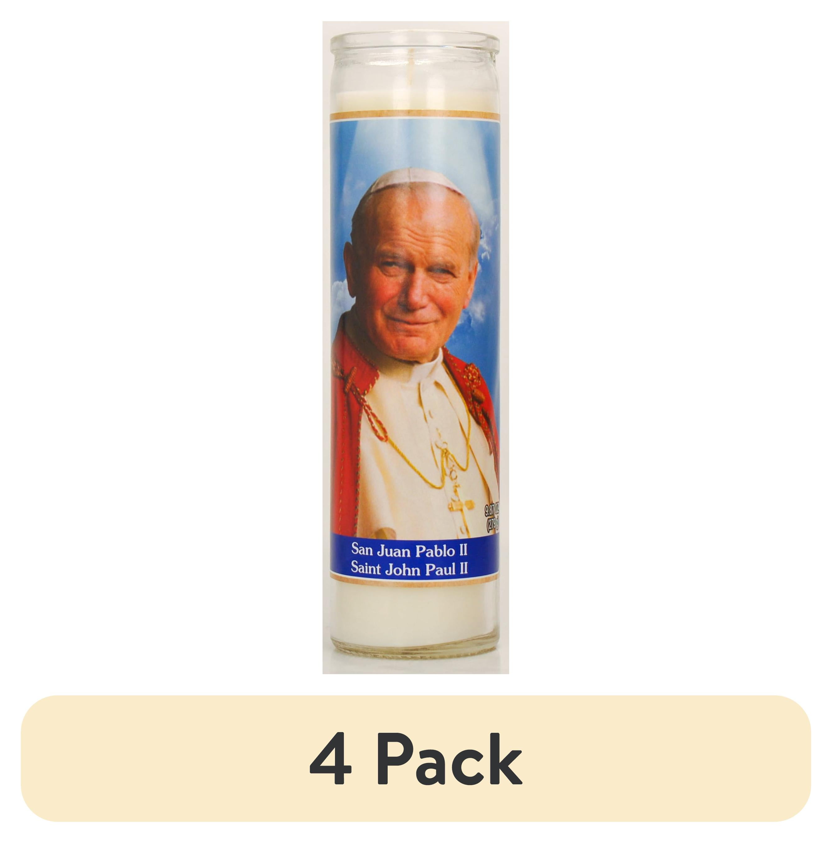 (4 pack) Prayer Candle John Paul II White Wax, 8 Inch