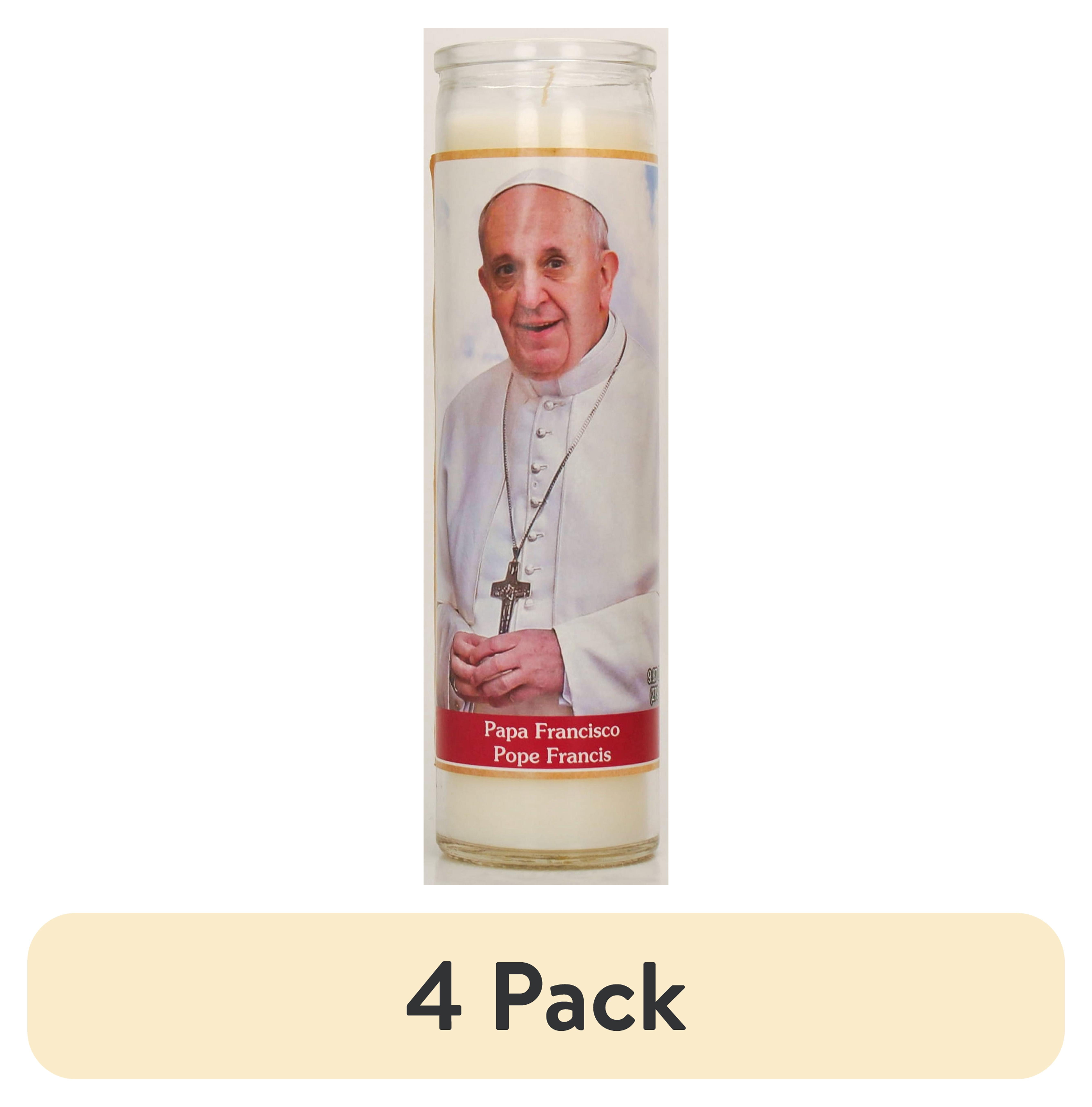 (4 pack) Prayer Candle Pope Francis White Wax, 8 Inch