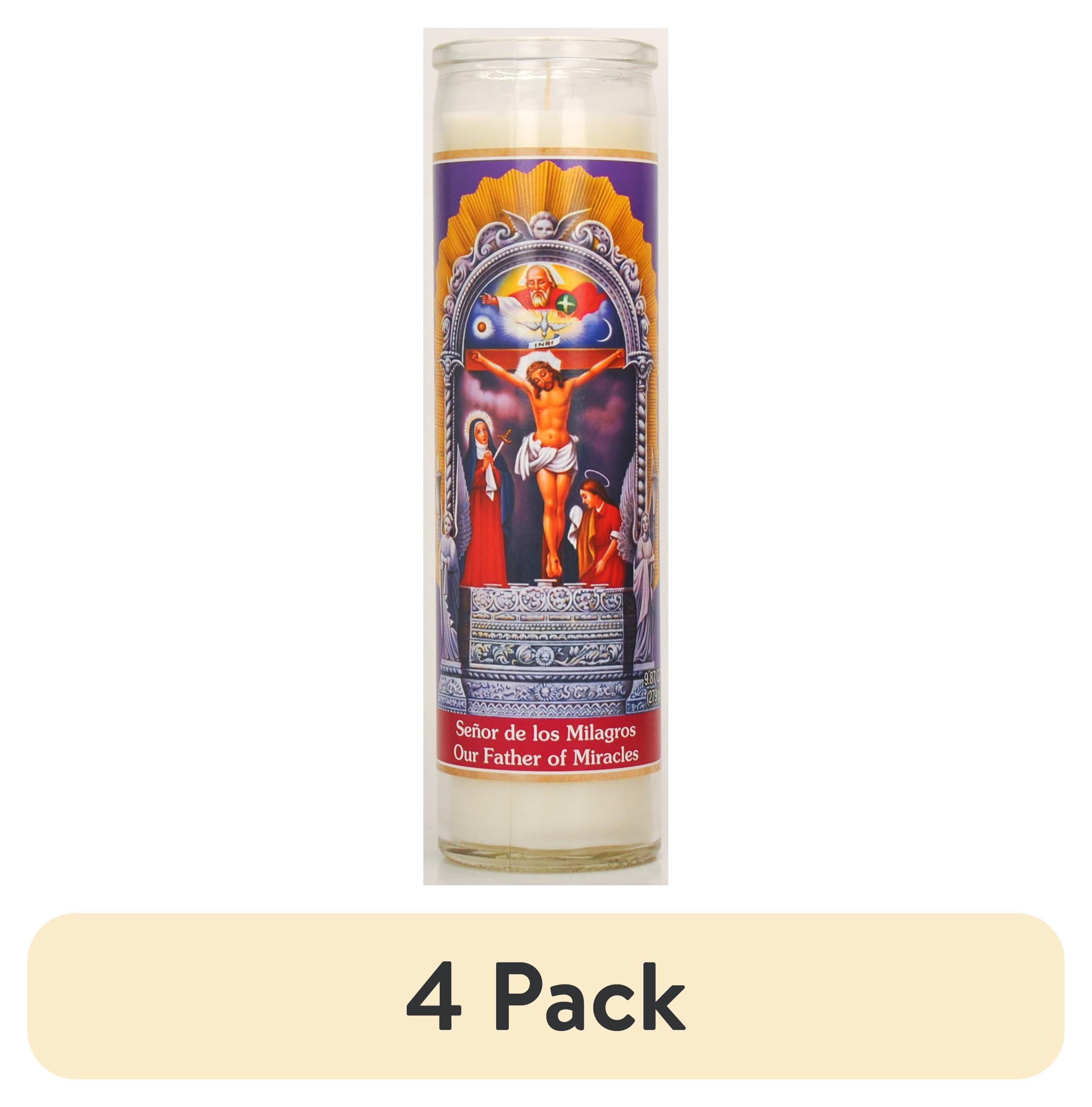 (4 pack) Prayer Candle Sr De Los Milagros White Wax, 8 Inch