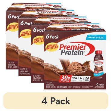 (4 pack) Premier Protein Shake, Chocolate, 30g Protein, 11.5 Fl Oz, 6 Ct