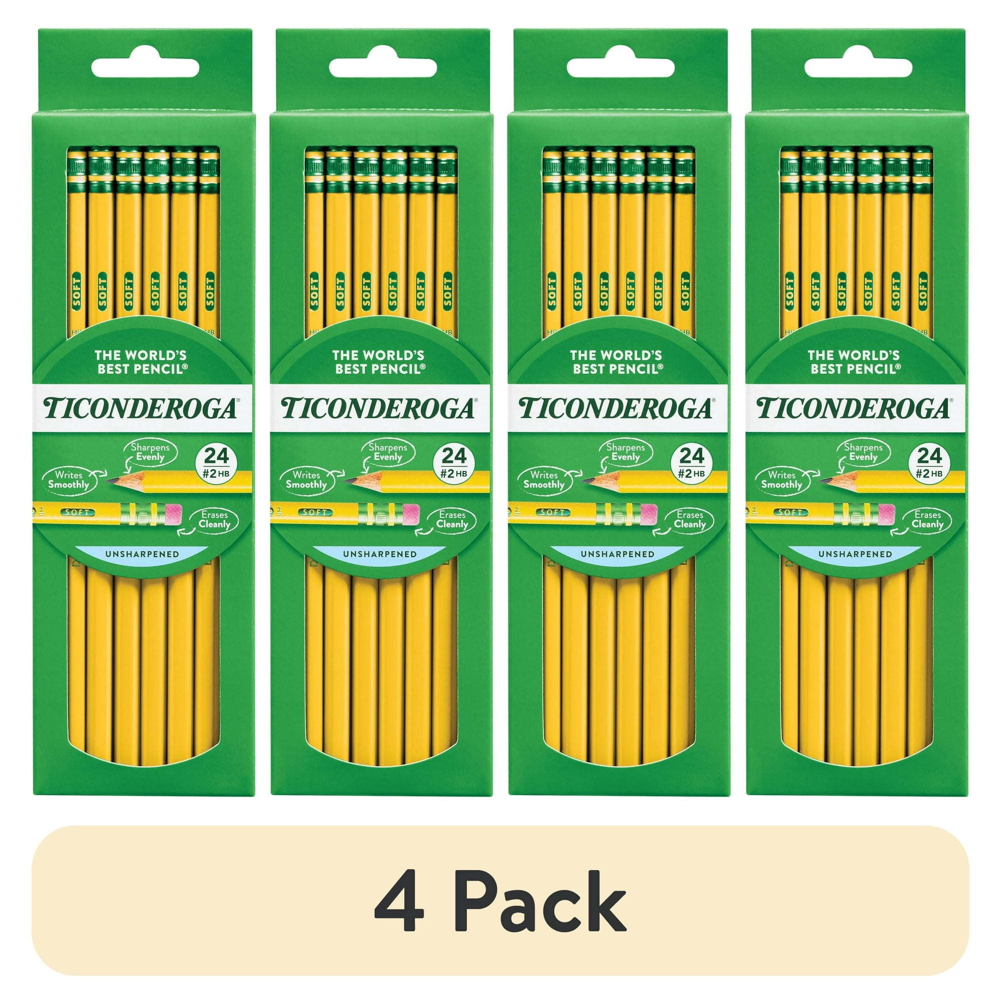 (4 pack) Premium Wood Pencils,Yellow, 24 Count