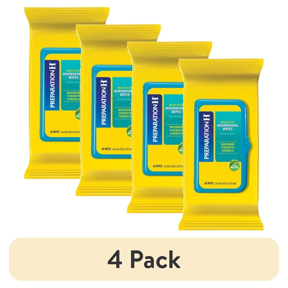 (4 pack) Preparation H Hemorrhoid Flushable Wipes with Witch Hazel for Skin Irritation Relief - 48 Count