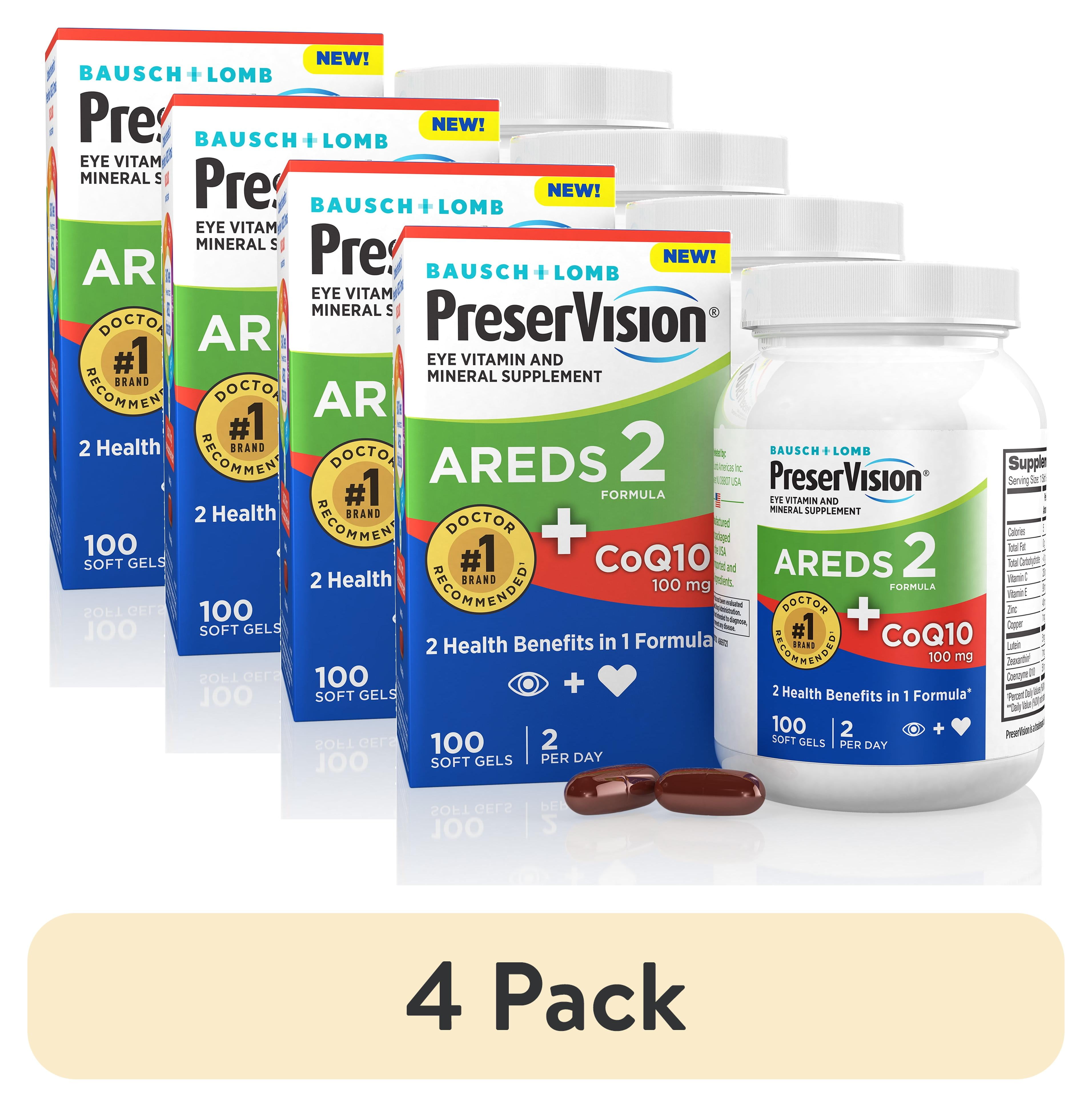 4 pack) PreserVision AREDS 2 Eye Vitamins with CoQ10 for Heart