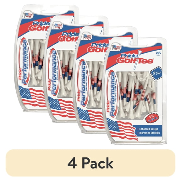 (4 pack) Pride Performance Flag Plastic Golf Tees – Low-Resistance Head, 3.25" Durable Plastic for Golfing, Enhanced Stability, 25 Count