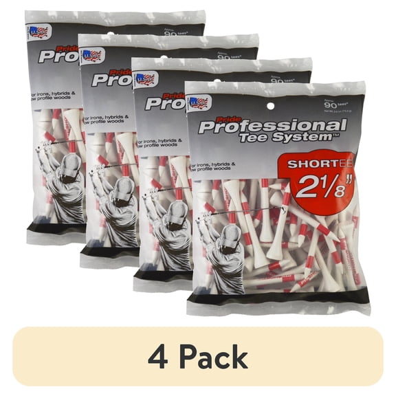 (4 pack) Pride Professional Tee System (PTS), 2 1/8", Color-Coded Wood Golf Tees – Easy Length Identification, 90 Count