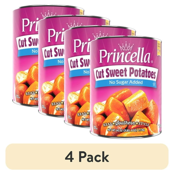 (4 pack) Princella Canned Cut Sweet Potatoes, No Sugar Added, 40 oz