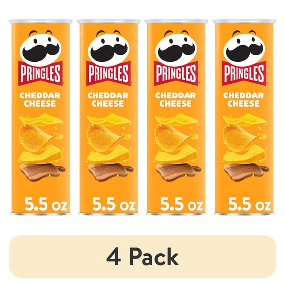 (4 pack) Pringles Cheddar Cheese Potato Crisps Chips, Lunch Snacks, 5.5 oz Canister