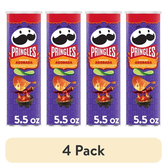 (4 pack) Pringles Enchilada Adobada Potato Crisps Chips, Lunch Snacks, 5.5 oz Canister