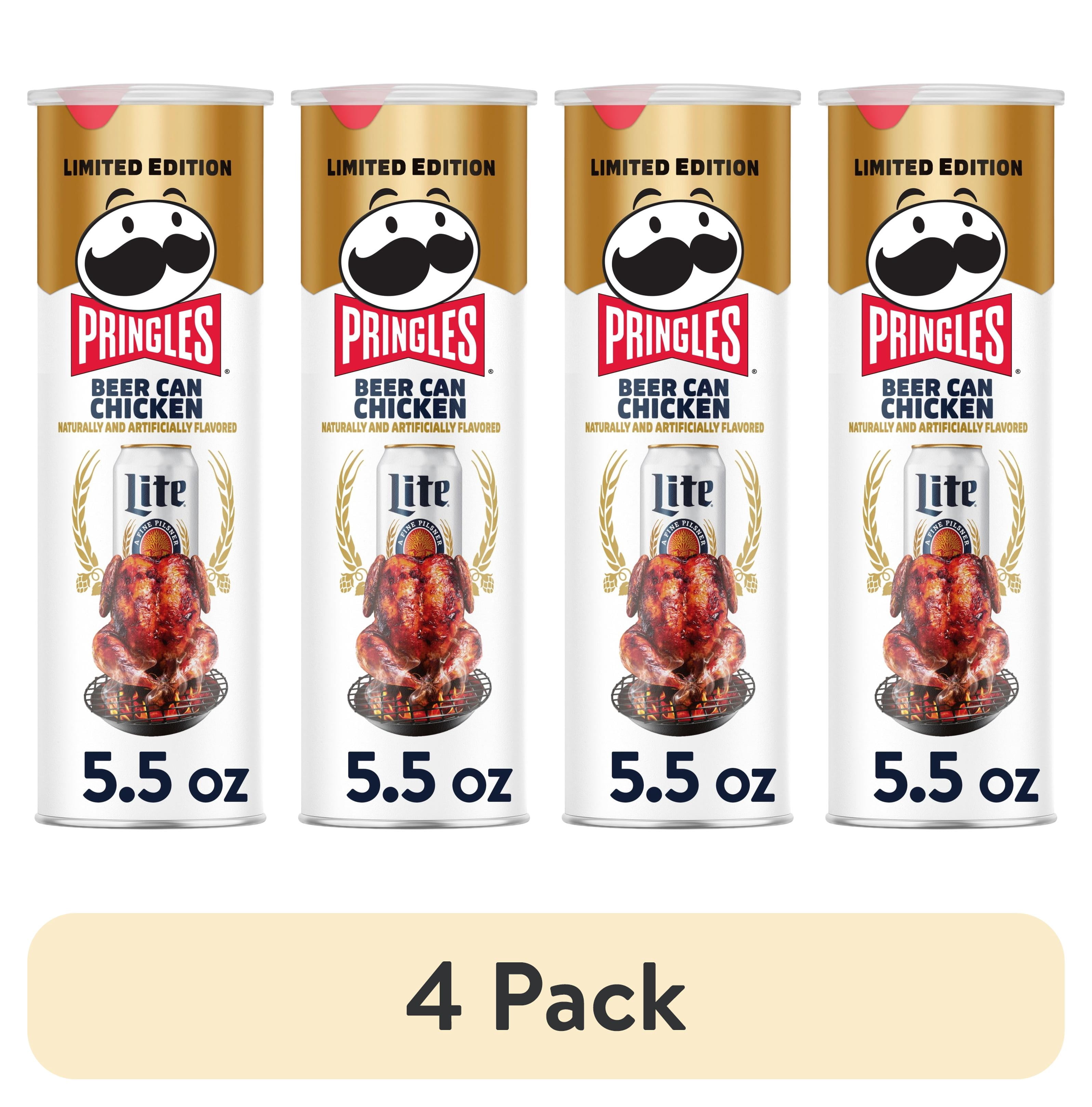 (4 pack) Pringles Miller Lite Beer Can Chicken Potato Crisps Chips, Lunch Snacks, 5.5 oz Canister