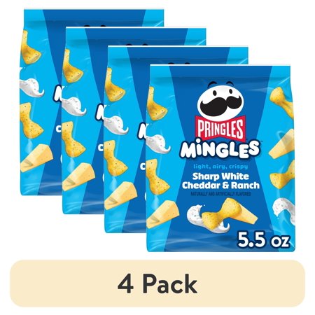 (4 pack) Pringles Mingles Sharp White Cheddar and Ranch Puffed Snacks, Cheese Puffs, 5.5 oz