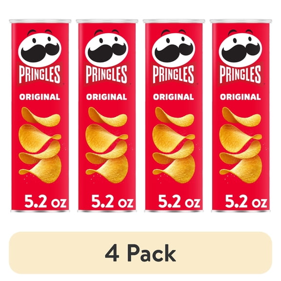 (4 pack) Pringles Original Potato Crisps Chips, Lunch Snacks, 5.2 oz Canister