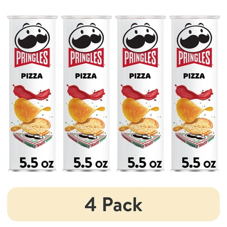 (4 pack) Pringles Pizza Potato Crisps Chips, Lunch Snacks, 5.5 oz Canister
