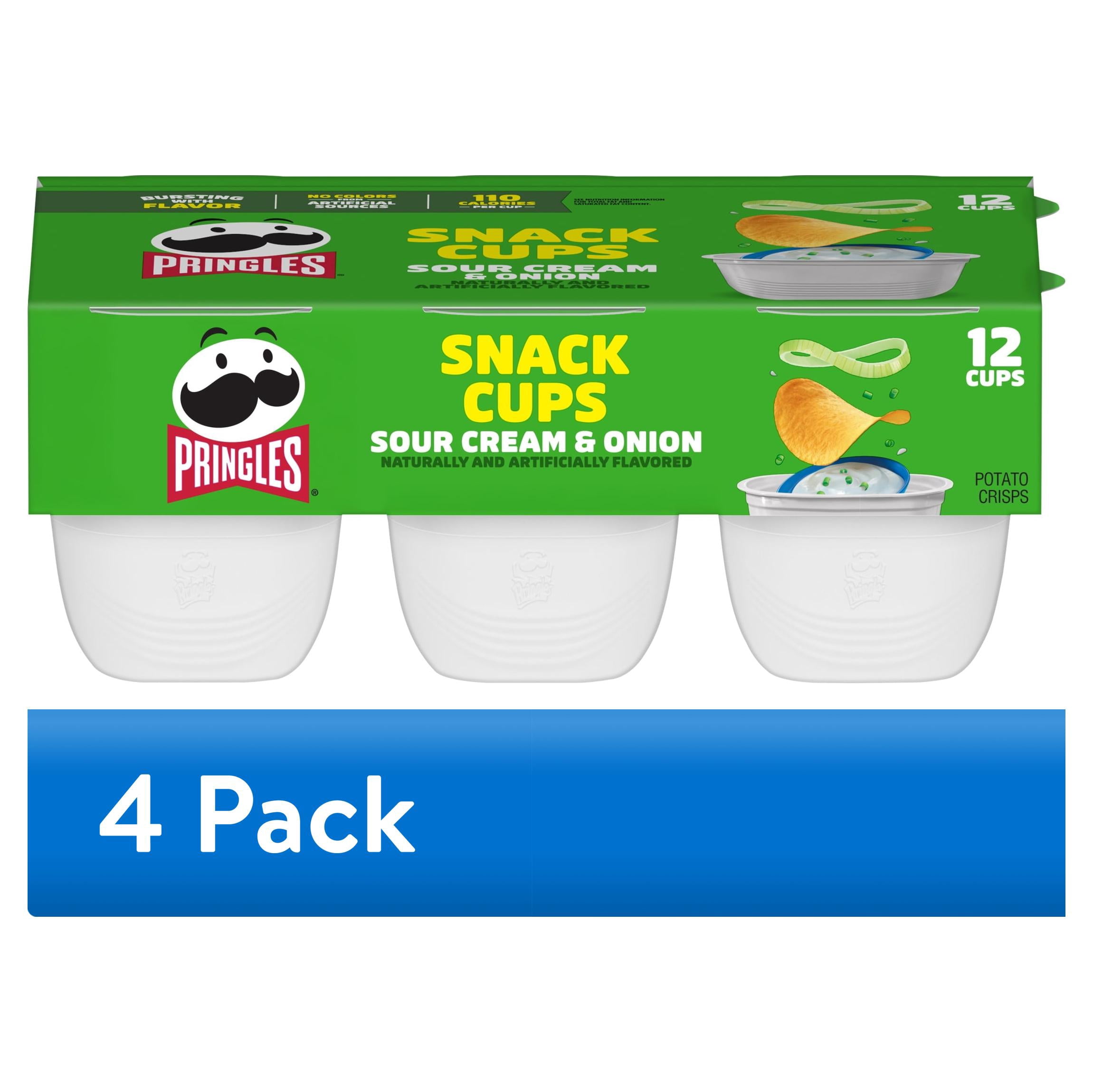 (4 pack) Pringles Potato Crisps Chips, Lunch Snacks, Snack Cups, Sour Cream and Onion, 8.8oz Tray (12 Cups)