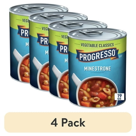 (4 pack) Progresso Minestrone Soup, Vegetable Classics Canned Soup, 19 oz