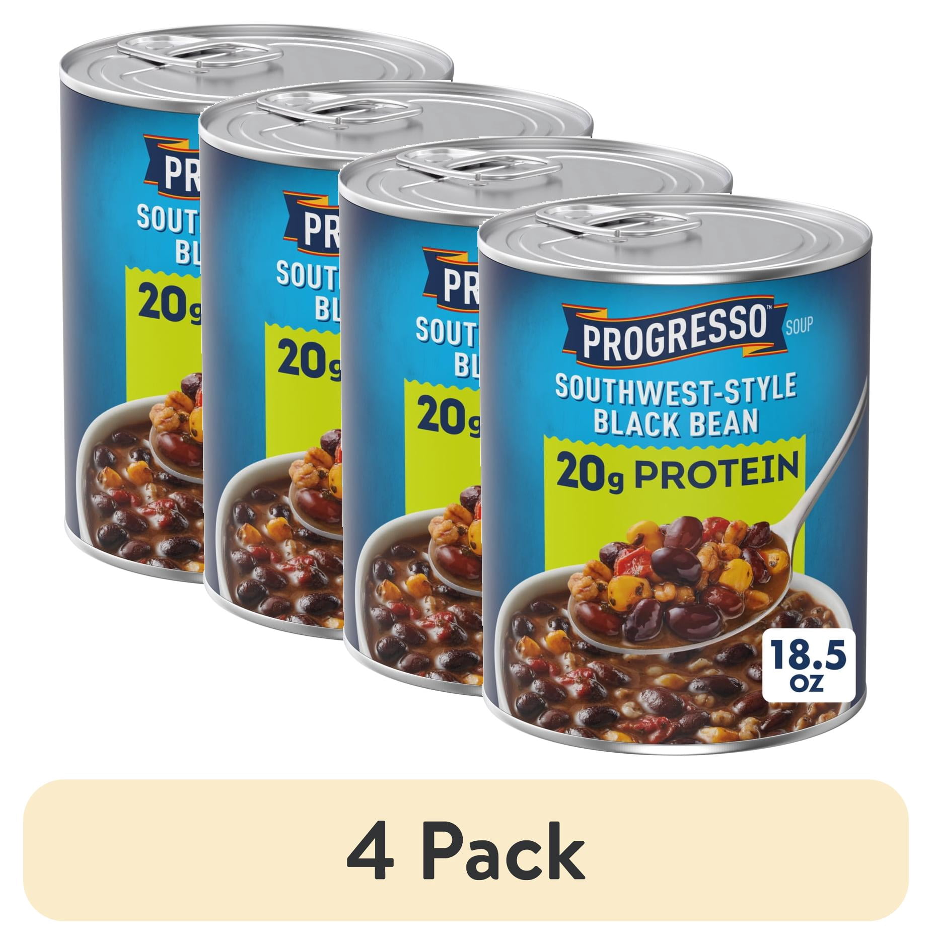 (4 pack) Progresso Southwest-Style Black Bean Protein Soup, Vegetarian, 18.5 oz