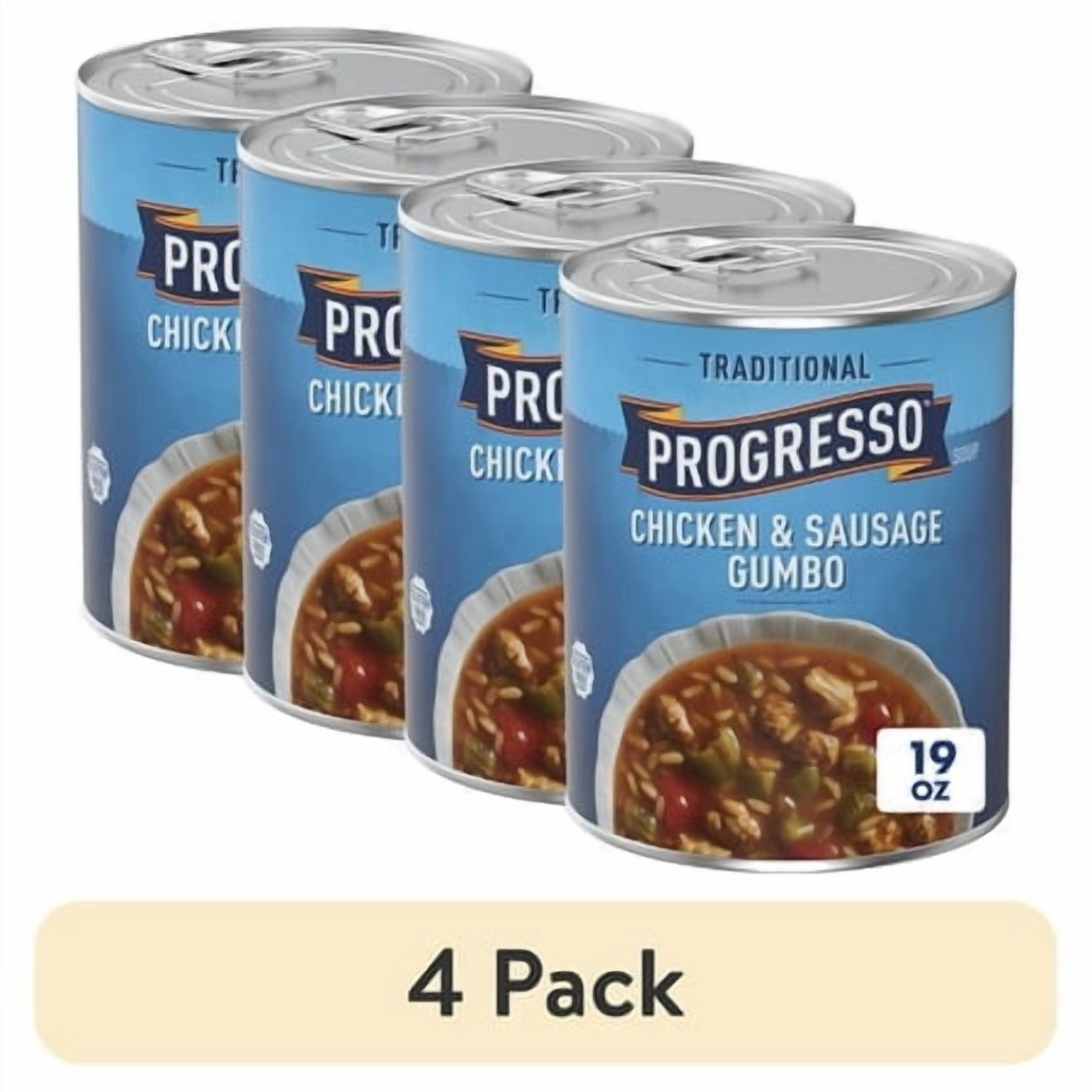 (4 pack) Progresso Traditional, Chicken & Sausage Gumbo Canned Soup, Gluten Free, 19 oz.