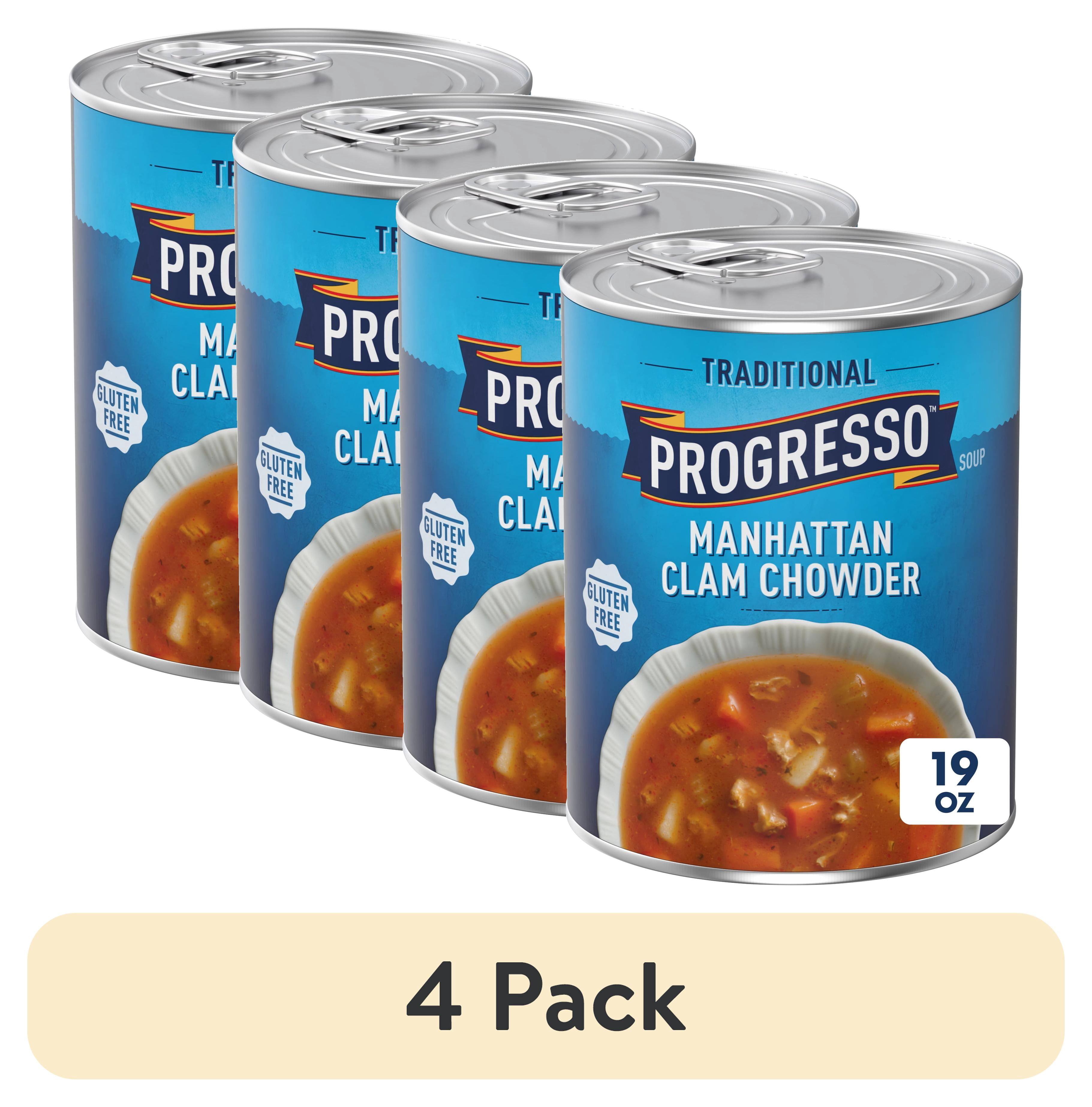 (4 pack) Progresso Traditional, Manhattan Clam Chowder Canned Soup, Gluten Free, 19 oz.