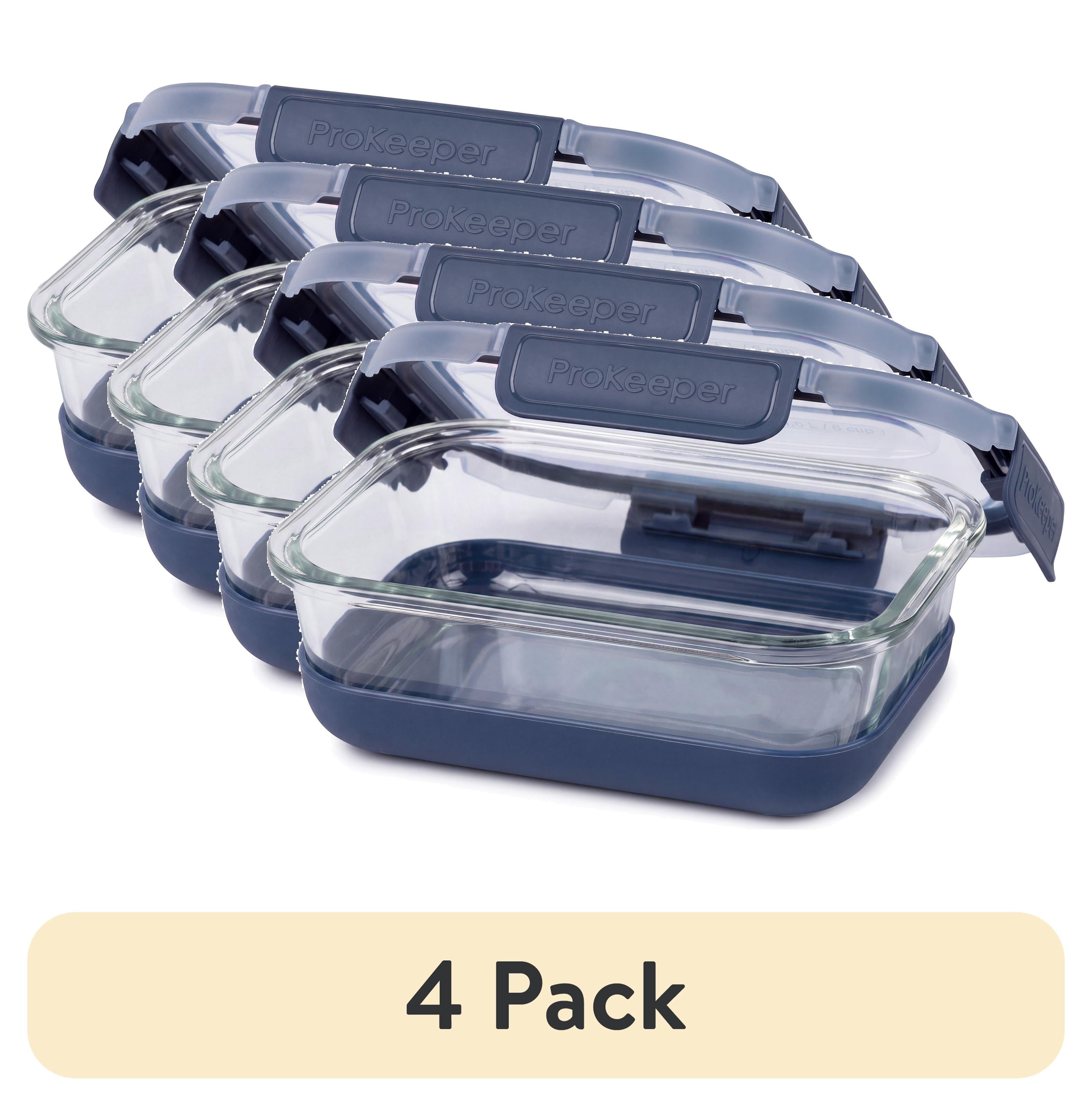 (4 pack) Prokeeper+ 2.8 Cup Glass Food Storage Container with Silicone Base, Well Suited to Refrigerator Organization