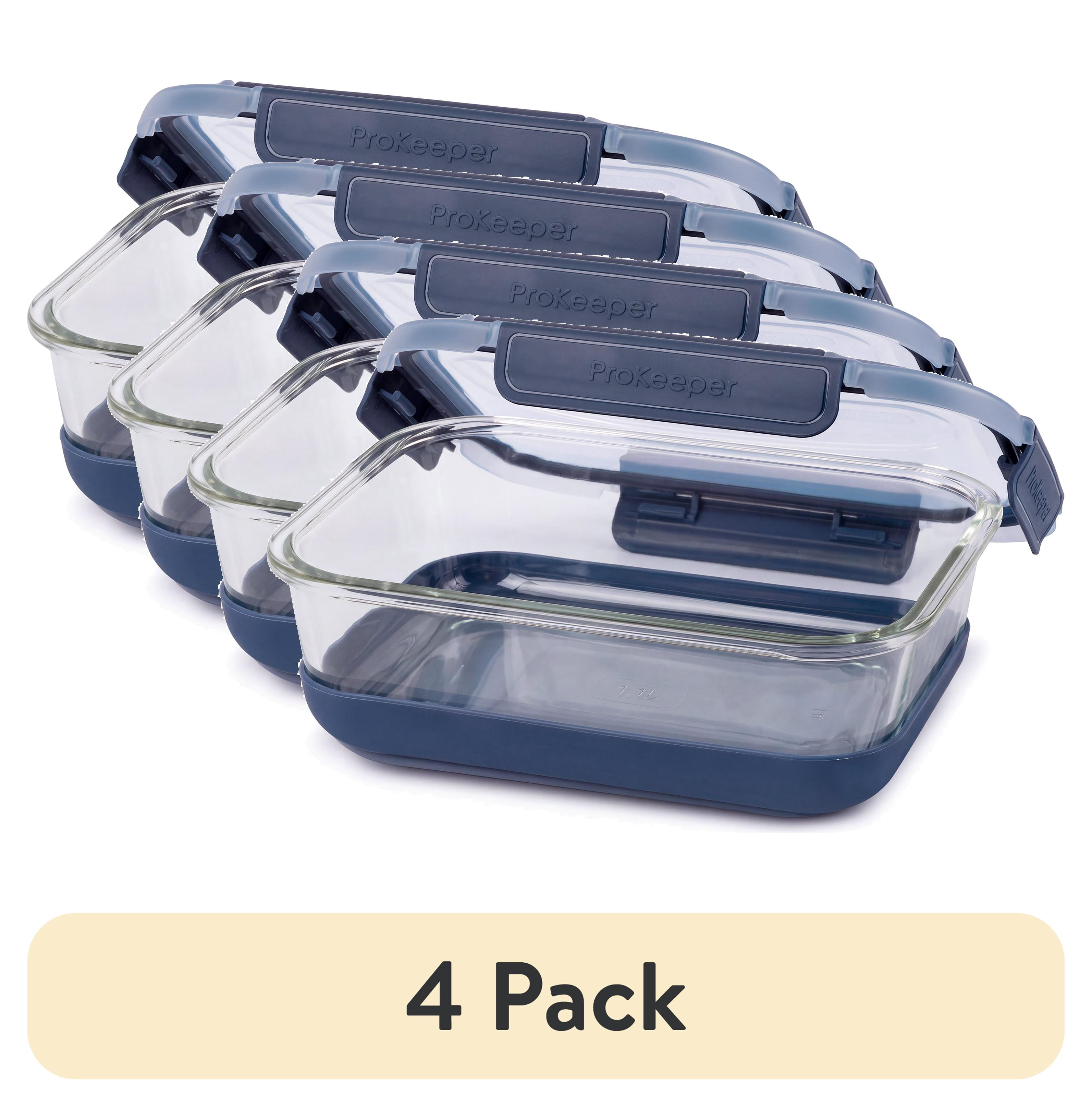 (4 pack) ProKeeper+ 6.1 Cup Glass Food Storage Container with Airtight Silicone Lid