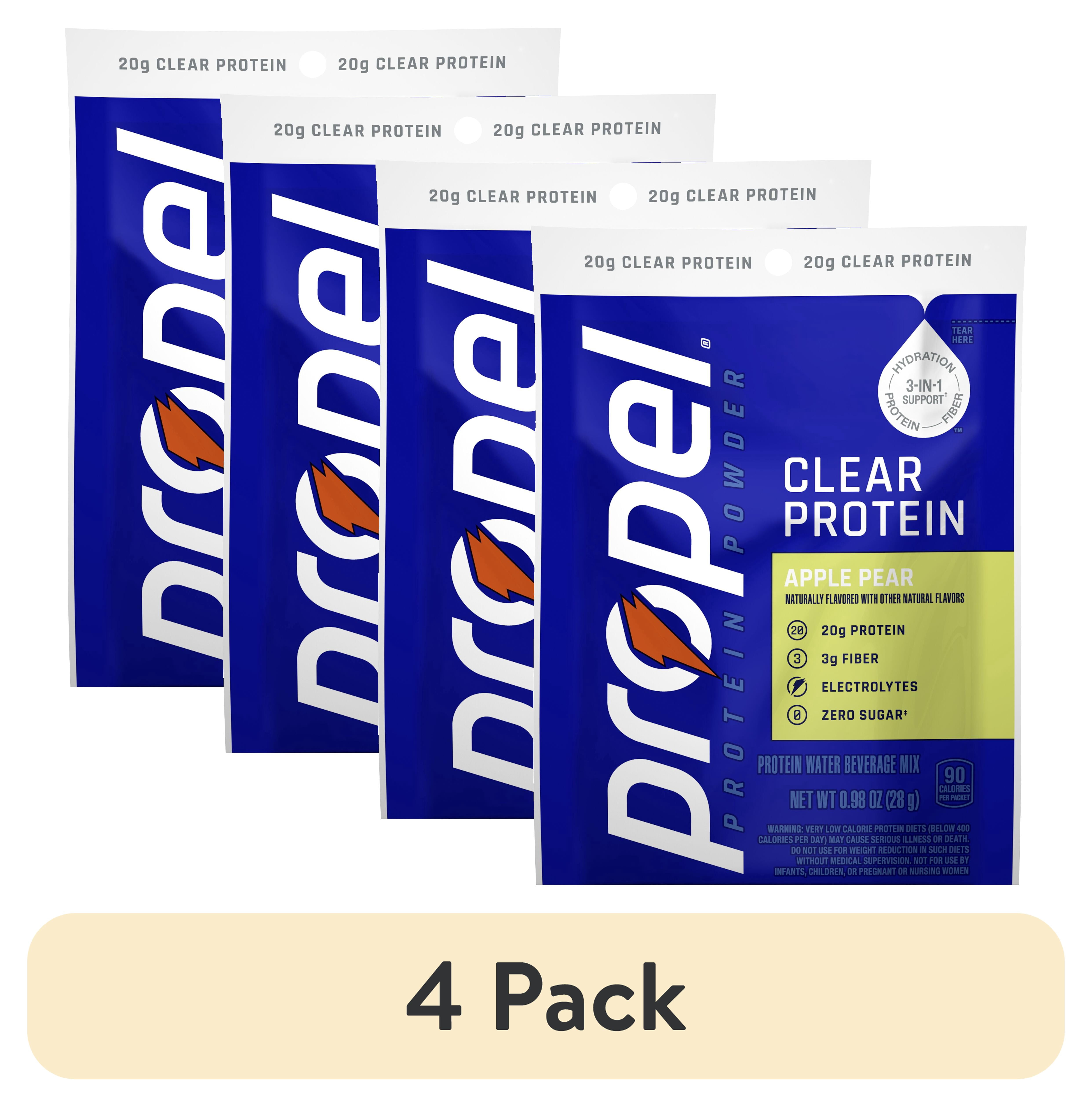 (4 pack) Propel Clear Protein Powder, Apple Pear, (5 Servings), 3-in-1 GLP-1 Support: Hydration, 20g Protein, 3g Fiber, Zero Sugar, 90 Calories, No Added Colors, No Artificial Sweeteners or Flavors