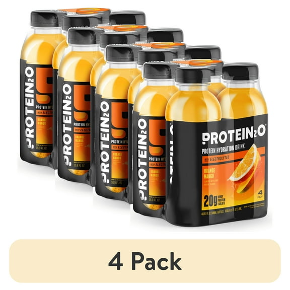 (4 pack) Protein2o 20g Whey Protein Isolate Hydration Liquid Drink, 350mg of Electrolytes, Vitamins B5 & B6, Sugar-Free, Orange Mango, 16.9 oz Bottle (Pack of 4)