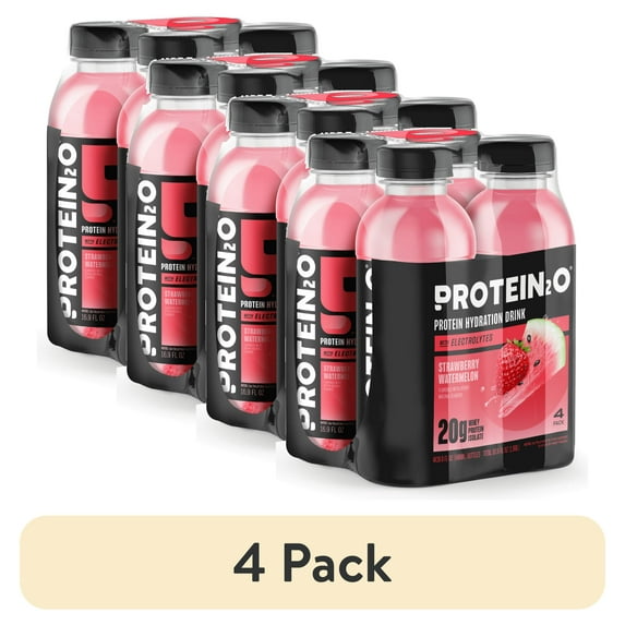 (4 pack) Protein2o 20g Whey Protein Isolate Hydration Liquid Drink, 350mg of Electrolytes, Vitamins B5 & B6, Sugar-Free, Strawberry Watermelon, 16.9 oz Bottle (Pack of 4)