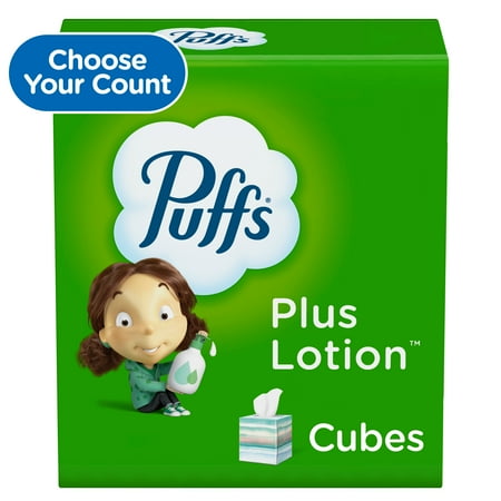 (4 pack) Puffs Plus Lotion Facial Tissue, 4 Mega Cube Boxes, 72 Tissues per Box, White