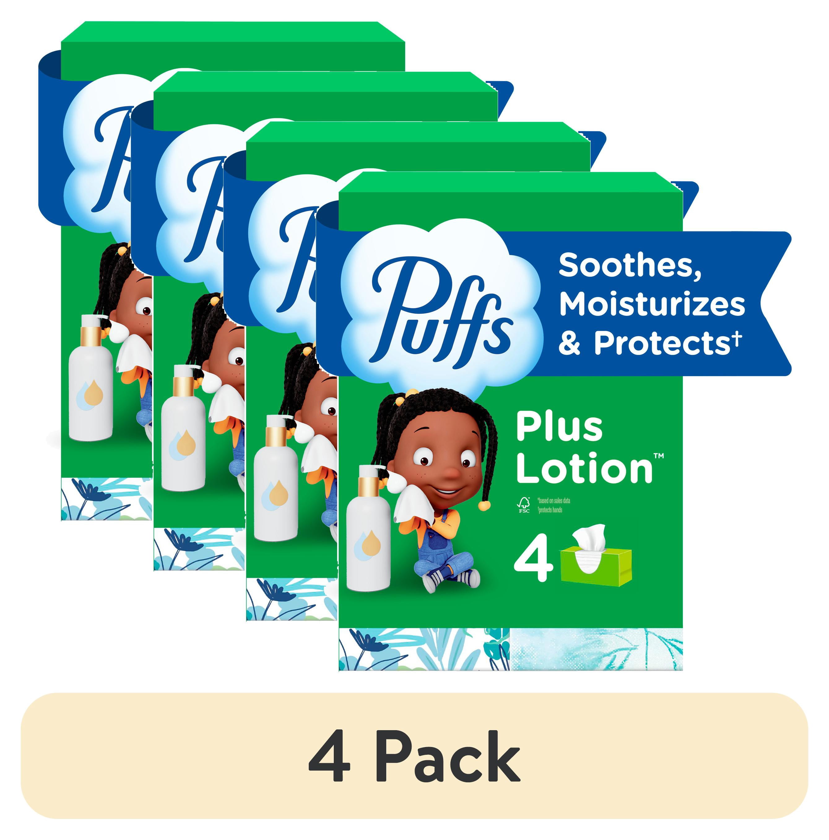 (4 pack) Puffs Plus Lotion Facial Tissues, 4 Family Boxes, 124 tissues per box