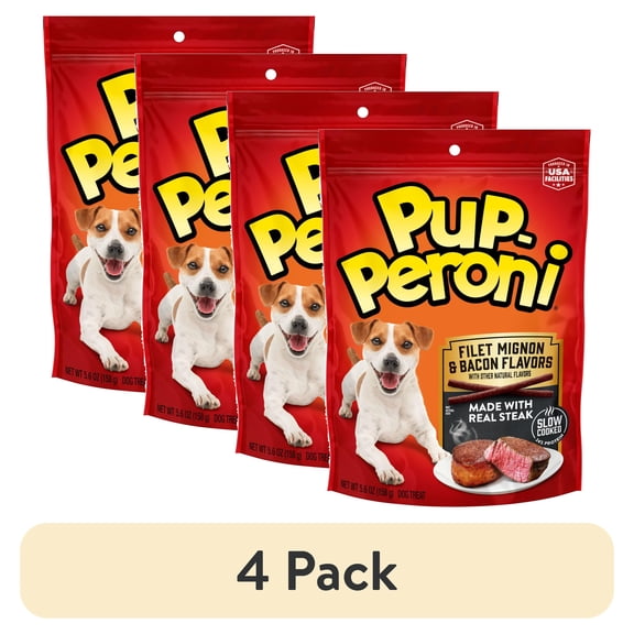(4 pack) Pup Peroni Filet Mignon & Bacon Flavor Dog Treats, 5.6oz Bag