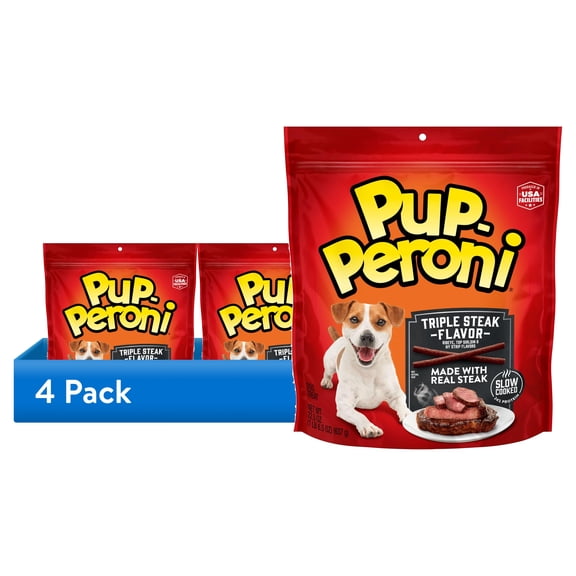 (4 pack) Pup Peroni Triple Steak Flavor Dog Treats, 22.5 oz Bag