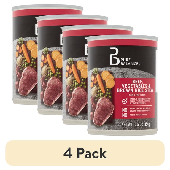 (4 pack) Pure Balance Grain-Free Formula Beef Wet Dry Dog Food 12.5 oz Can